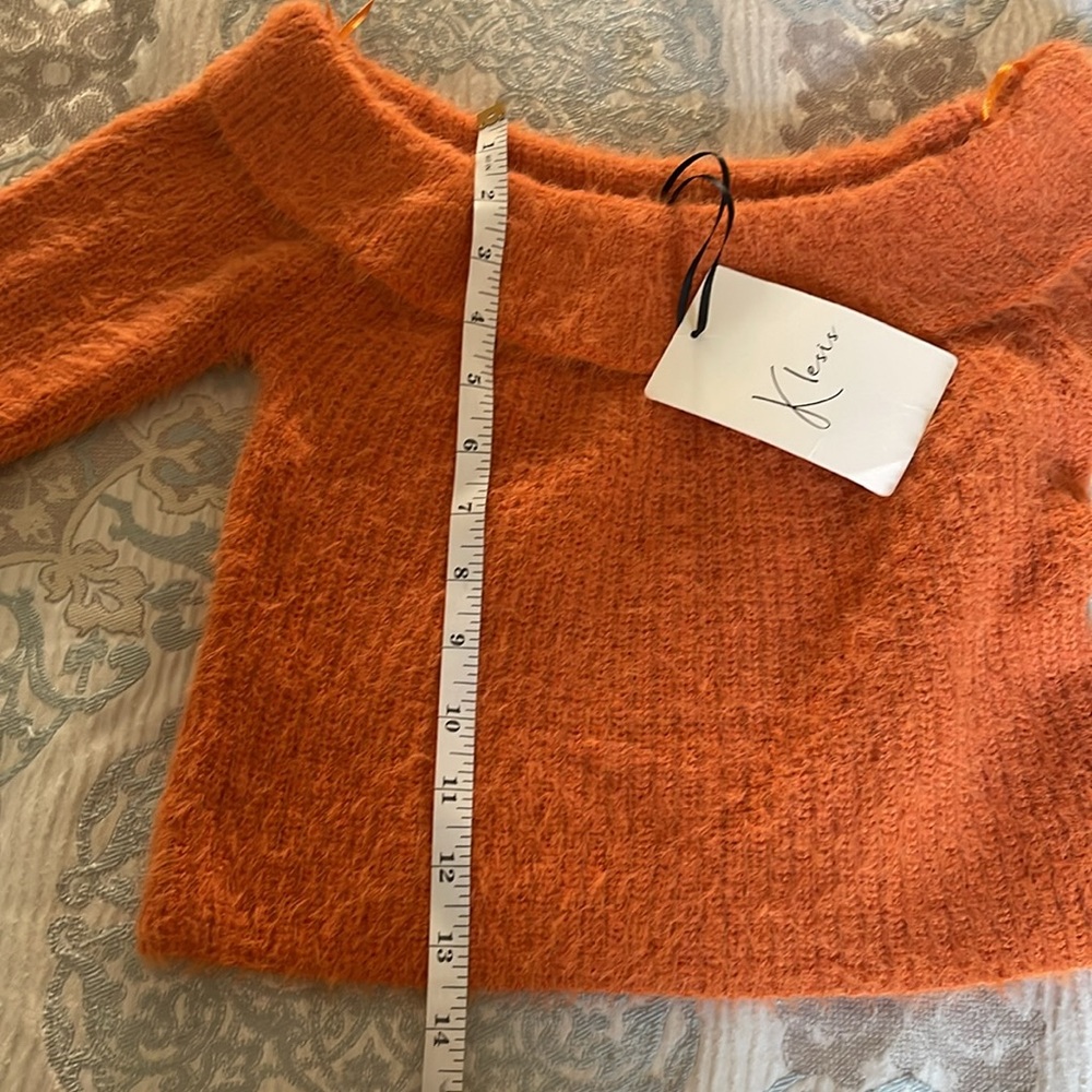Kelsis Orange Off-Shoulder Fuzzy Sweater - Picture 5 of 8